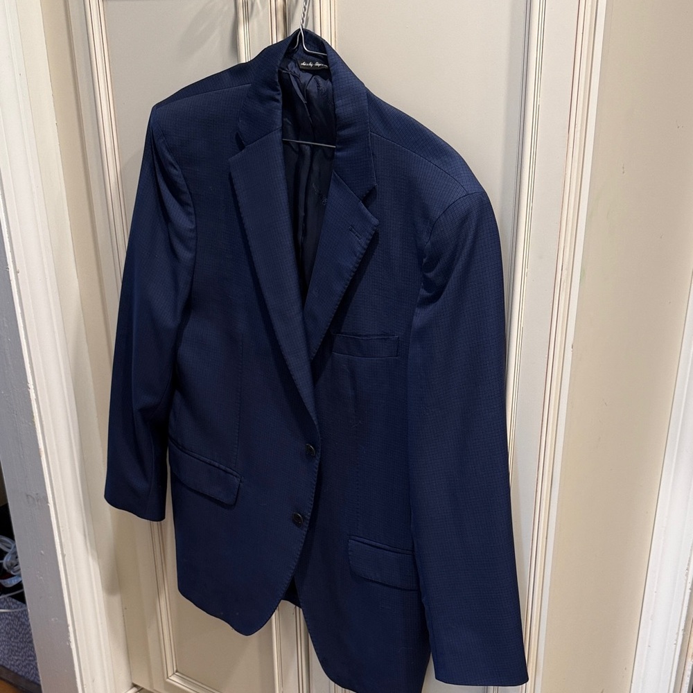 Saks Fifth Avenue Navy Suit Jacket with Satin Trim